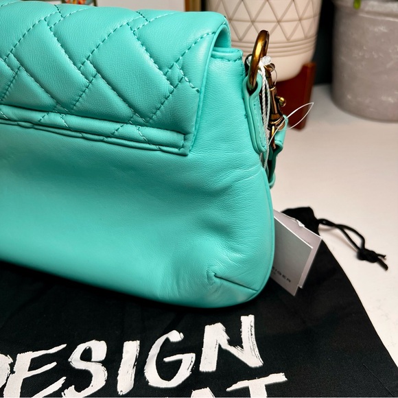 Kurt Geiger Long Kensington Quilted Leather Shoulder Bag Turquoise NWT - Picture 9 of 14